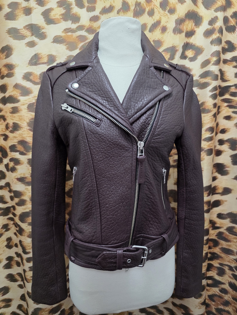 Mackage x Aritzia RUMER Genuine Pebbled Leather Moto Jacket in Merlot - Size S